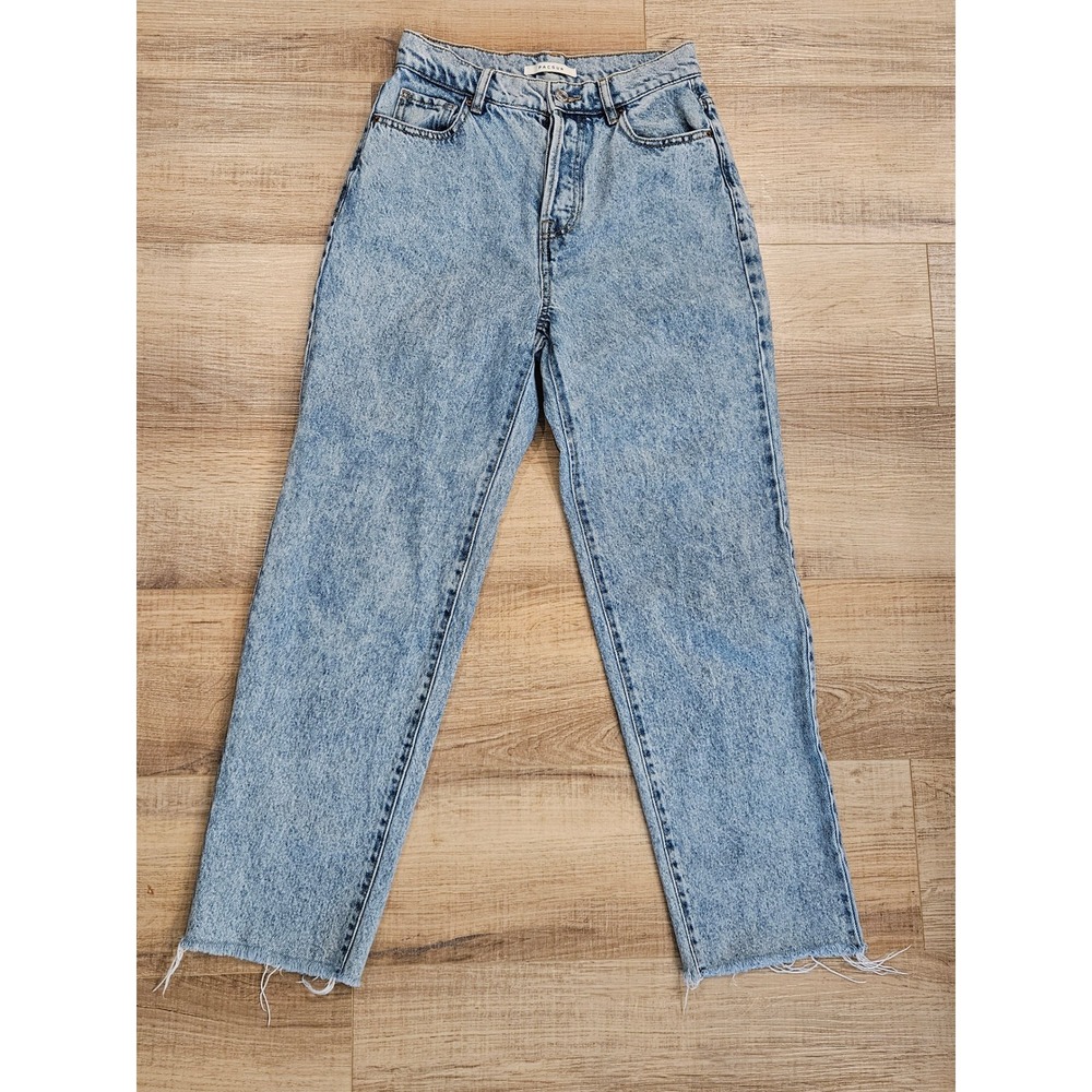 PacSun Women's 25 High Rise Straight Jeans Acid Wash Raw Hem Button Fly